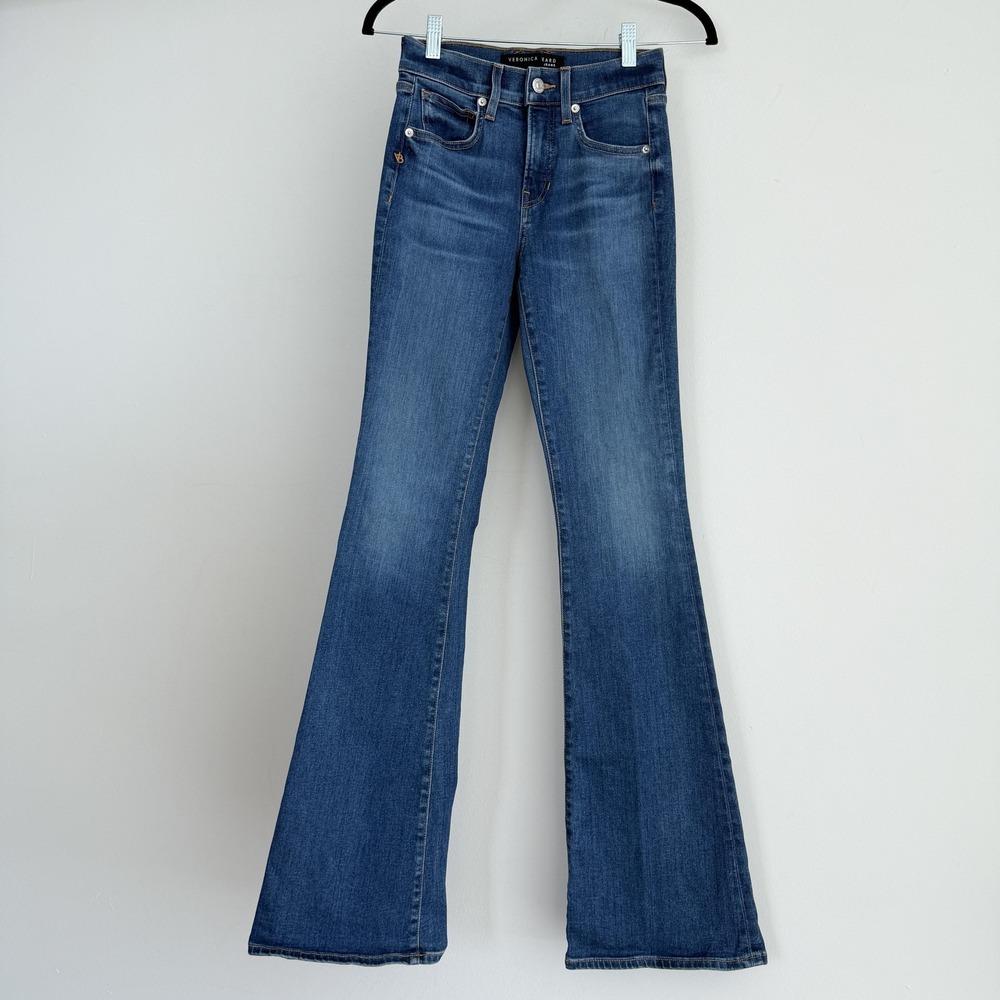 Veronica Beard Jeans 23 Beverly Skinny Flare High Rise Bright Blue Made In LA